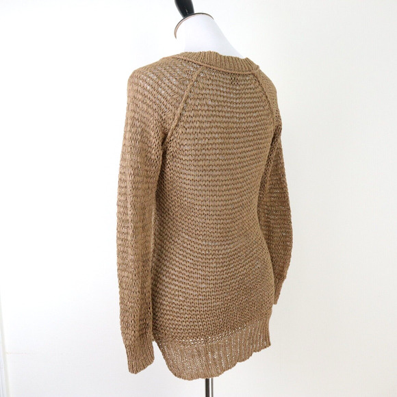 Club Monaco Size XS Open Chunky Knit V Neck Pullover Sweater Tan - Picture 3 of 9
